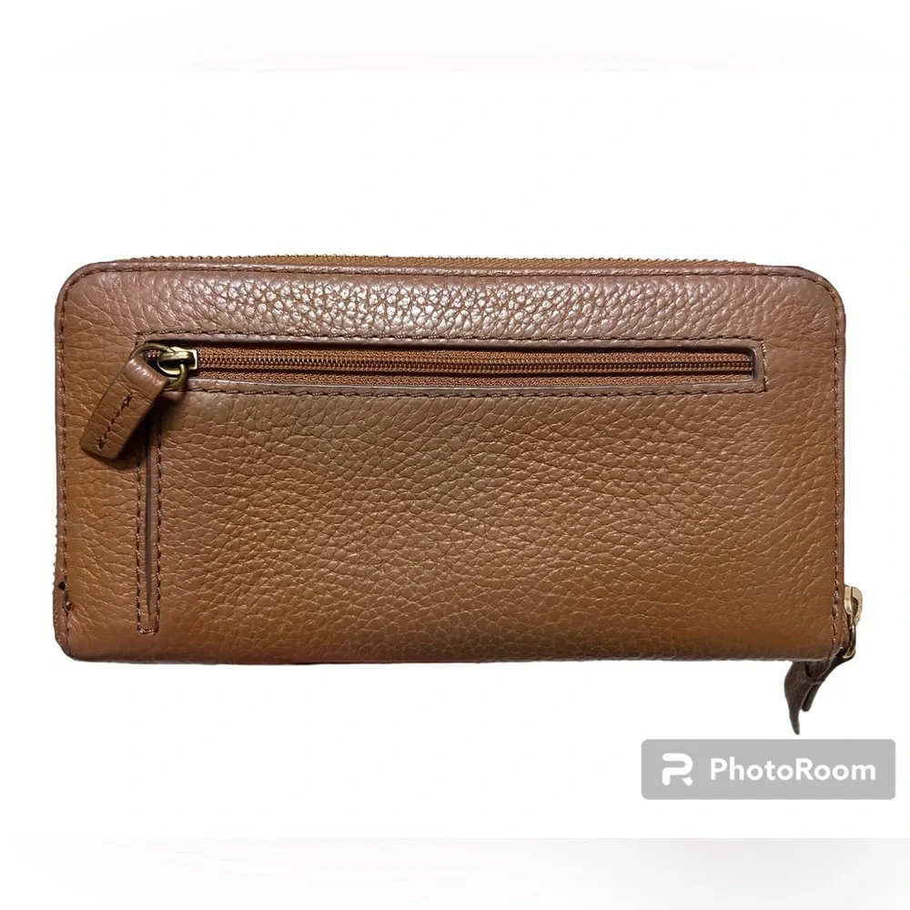 Fossil Issue No. 1954 Zippered Brown Pebble Leather Zip Around Clutch Wallet - Picture 2 of 4